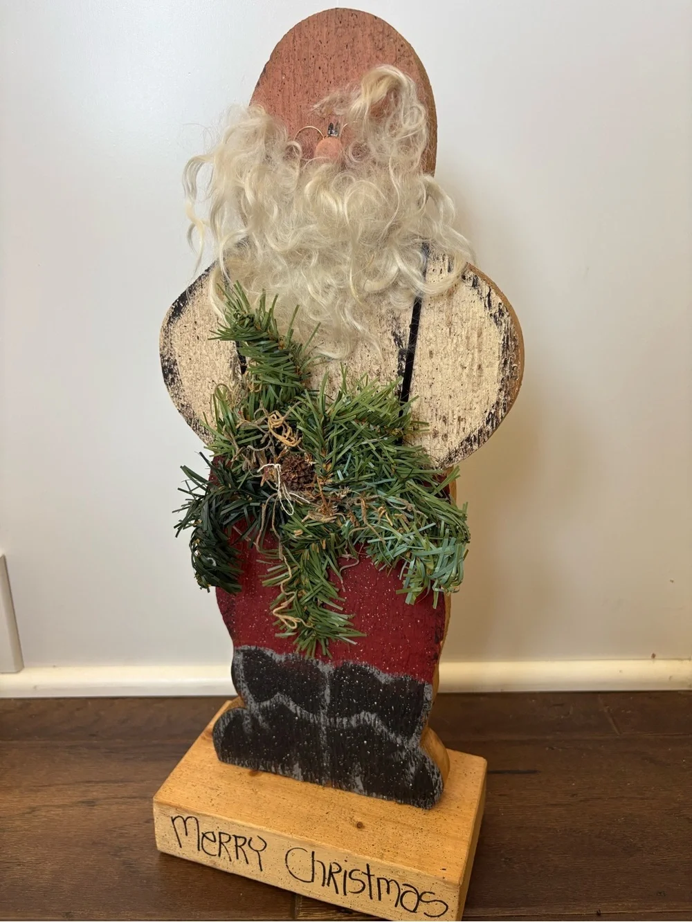 Handmade Primitive Style Folk Art Santa Claus Figurine Christmas Decor  16” Tall